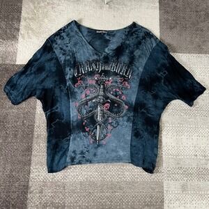 Y2K Crash & Burn Tie Dye V Neck Dolman Sleeve T Shirt Top Women's Size L